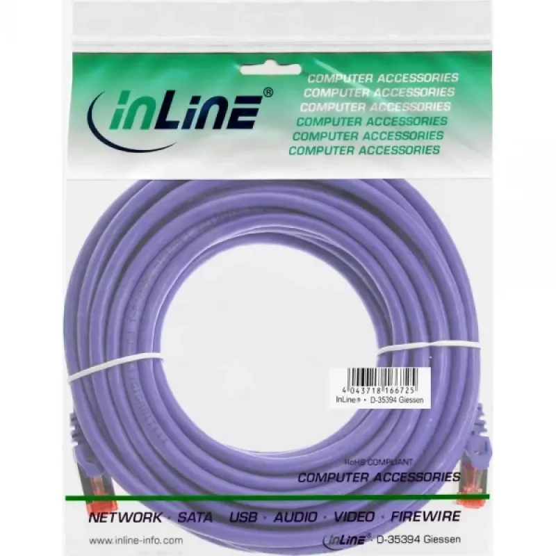 InLine komutācijas kabelis S/FTP PiMF Cat.6 250MHz PVC varš purpura 7,5m