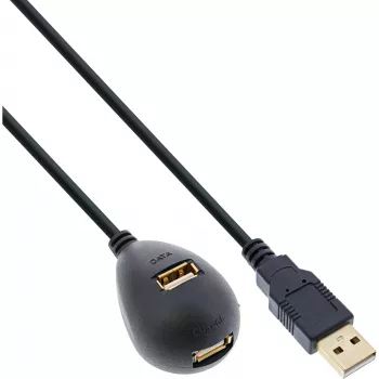 InLine USB 2.0 kabelis A tipa vīrišķais / sievišķais savienotājs, ar pamatni, melns, 2m