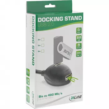 InLine USB 2.0 kabelis A tipa vīrišķais / sievišķais savienotājs, ar pamatni, melns, 2m