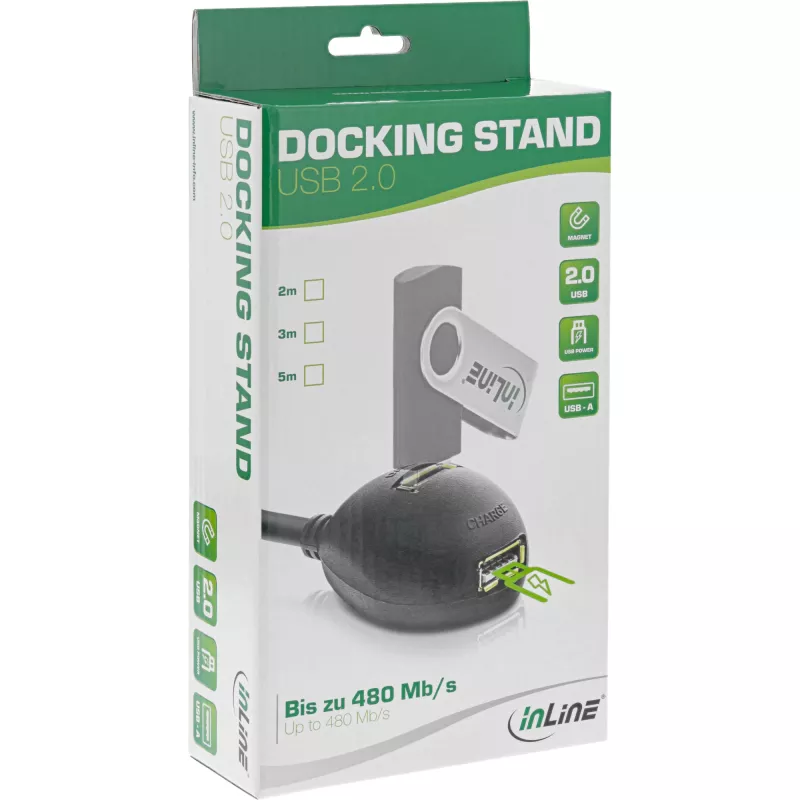 InLine USB 2.0 kabelis A tipa vīrišķais / sievišķais savienotājs, ar pamatni, melns, 2m