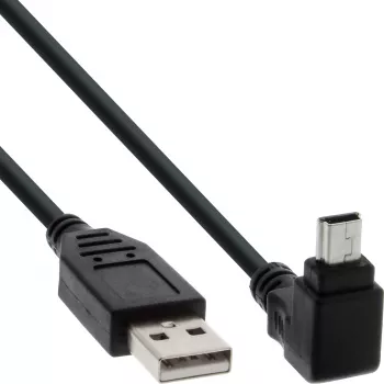 InLine USB Type A vīriešu / Mini 5 kontaktu vīriešu, uz augšu leņķveida 90°, melns, 0,5 m
