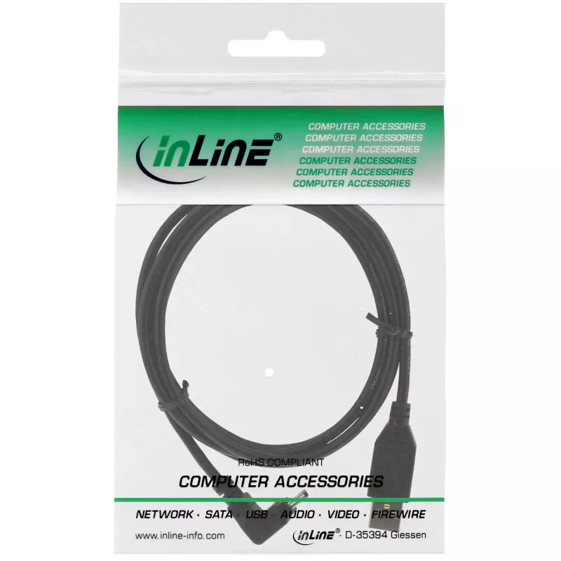InLine USB Type A vīriešu / Mini 5 kontaktu vīriešu, uz augšu leņķveida 90°, melns, 0,5 m