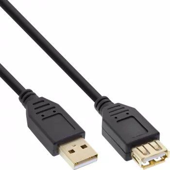 InLine USB 2.0 pagarinātāja kabelis, A tipa vīrišķais / sievišķais, apzeltīti kontakti, melns, 10 m