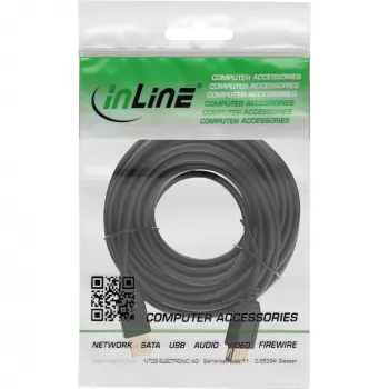 InLine USB 2.0 pagarinātāja kabelis, A tipa vīrišķais / sievišķais, apzeltīti kontakti, melns, 10 m