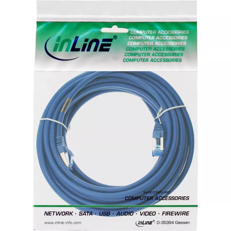 InLine komutācijas kabelis S/FTP PiMF Cat.6A halogen free 500MHz blue 20m