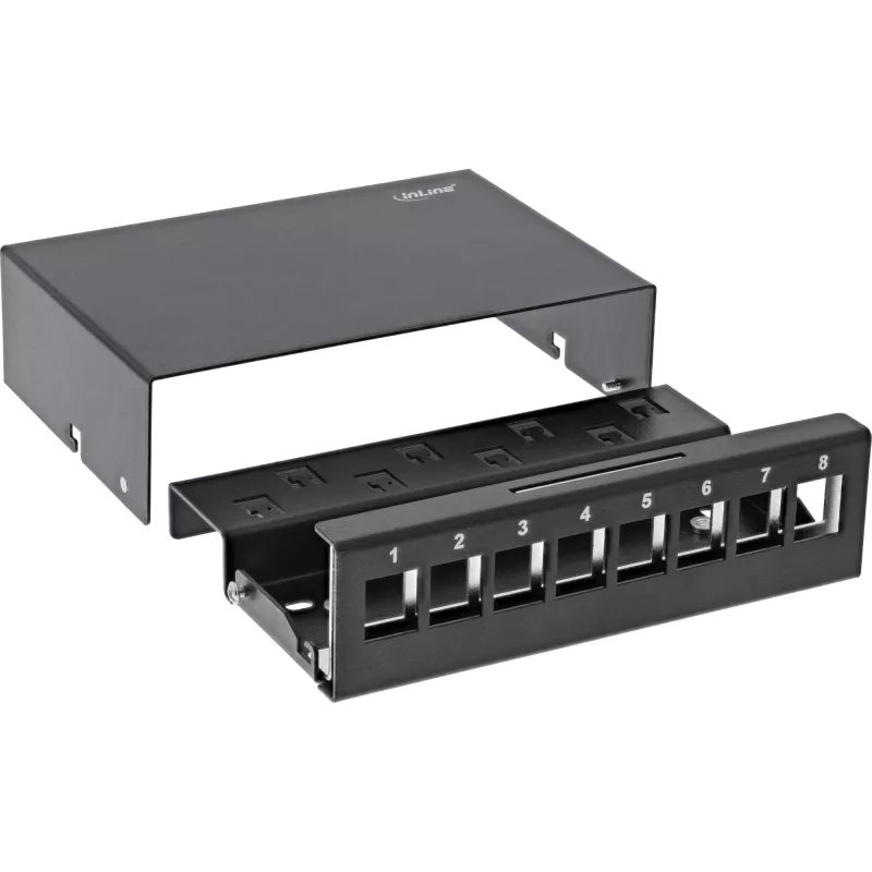 InLine Desktop Consolidation Point Box 8x Keystone RJ45, metāla, melns RAL9005