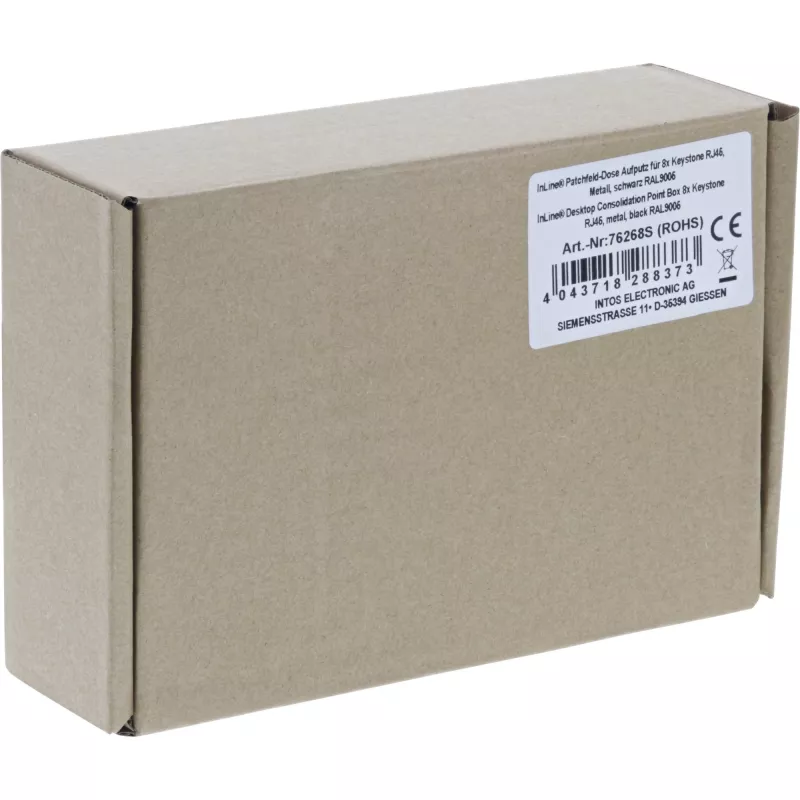 InLine Desktop Consolidation Point Box 8x Keystone RJ45, metāla, melns RAL9005