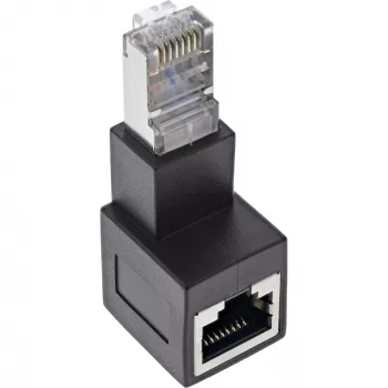InLine ielāpu vada adapteris Cat.6A, RJ45 vīrišķais / sievišķais, leņķiski 90° uz leju