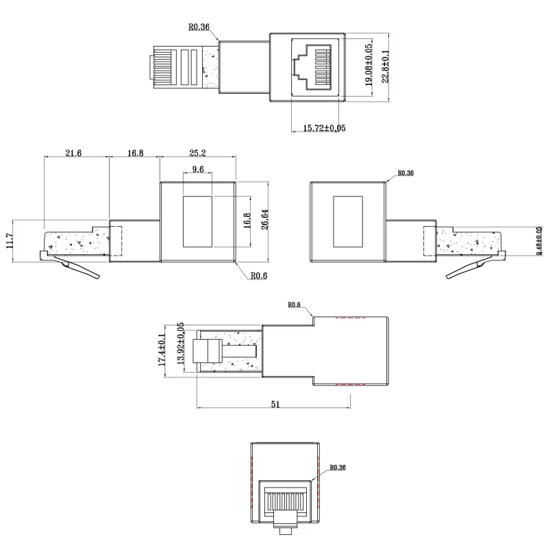 InLine ielāpu vada adapteris Cat.6A, RJ45 vīrišķais / sievišķais, leņķiski 90° uz leju