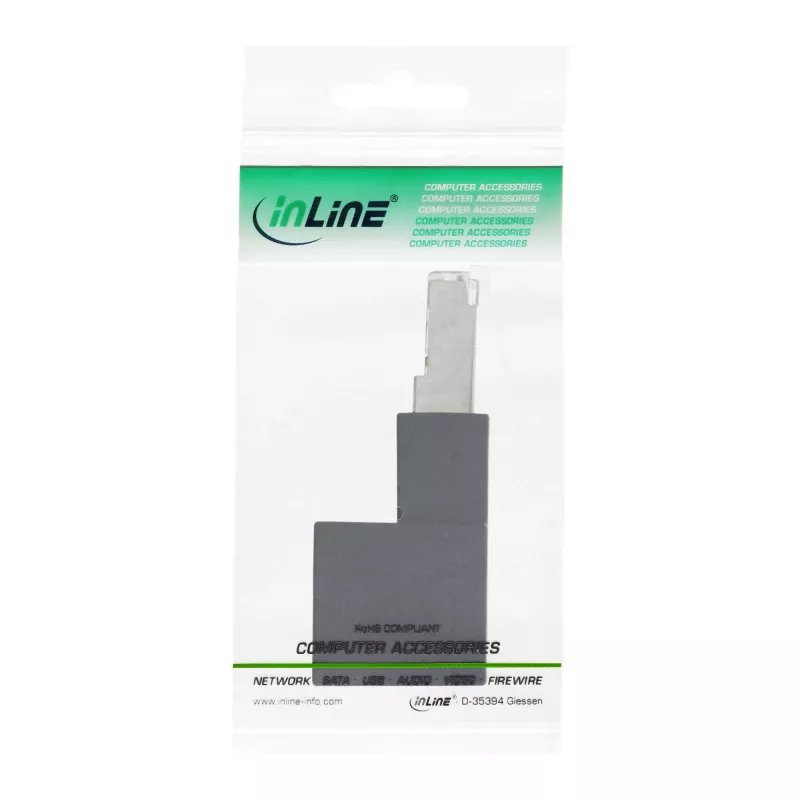 InLine ielāpu vada adapteris Cat.6A, RJ45 vīrišķais / sievišķais, leņķiski 90° uz leju