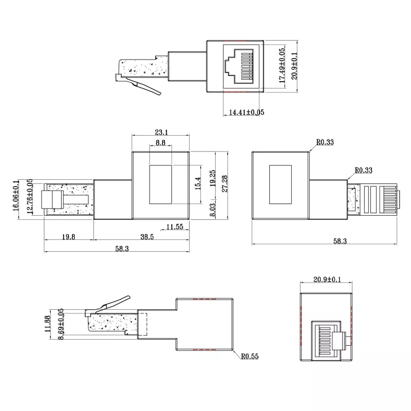 InLine plākstera kabeļa adapteris Cat.6A, RJ45 vīrišķais/sieviešu, leņķveida 90° pa kreisi