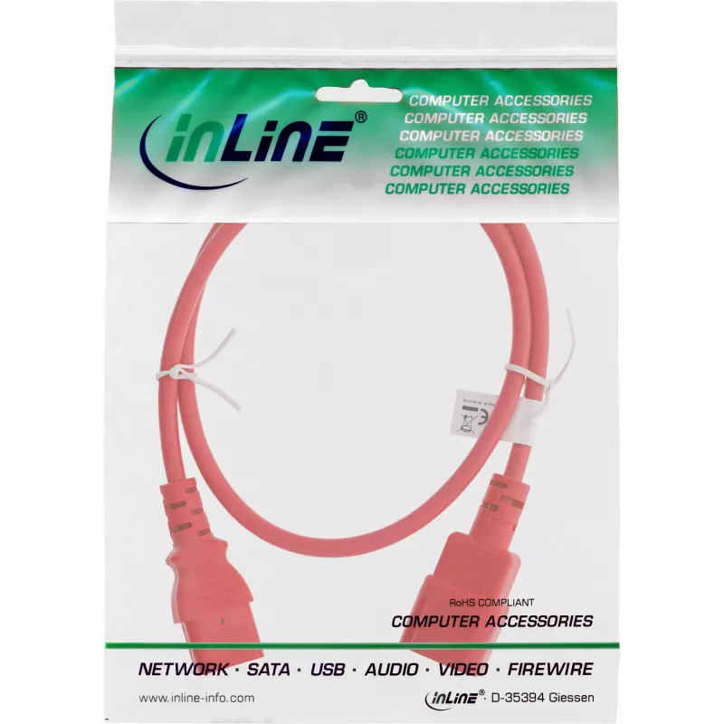 InLine aukstā ierīču pagarinātājs, C13 / C14, sarkans, 1,5 m