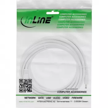 InLine DC pagarinātājs, DC vīr./sievišķais 5,5x2,1mm, AWG 18, balts 3m
