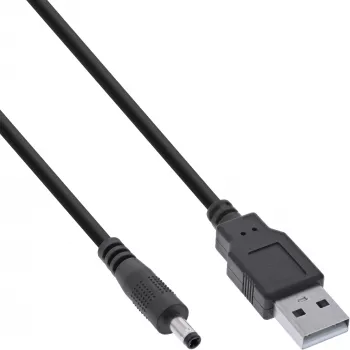 InLine USB līdzstrāvas barošanas adaptera kabelis, USB A spraudnis savienotājs uz DC spraudni 4,0x1,70 mm, melns, 1 m