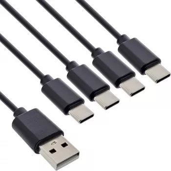InLine USB 4in1 Y-lādēšanas kabelis, 1x USB-A vīr. uz 4x USB-C vīr., melns 2m