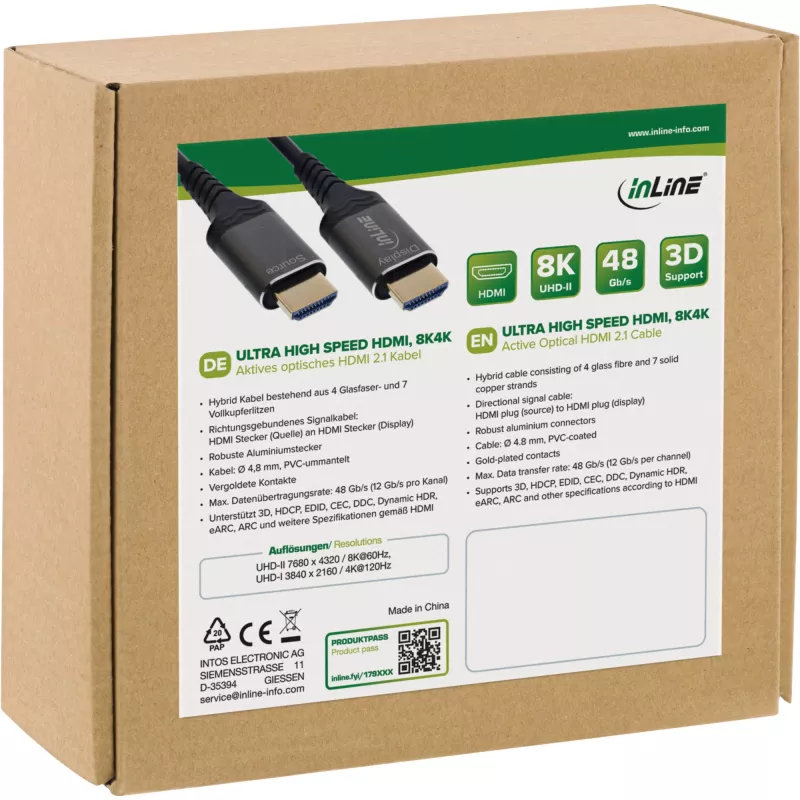 InLine 17920X HDMI kabelis 20 m HDMI Type A (Standard) Melns