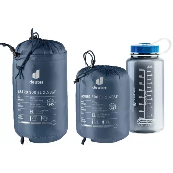 Mūmijas tipa guļammaiss DEUTER Astro 300 EL +2°C/36°F — maksimālais lietotāja augums 200 cm, platums 790 mm, dziļums 520 mm, Ripstop Blue