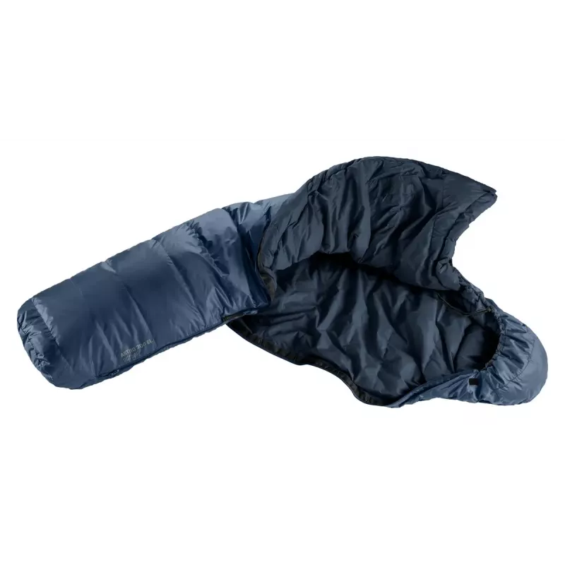 Mūmijas tipa guļammaiss DEUTER Astro 300 EL +2°C/36°F — maksimālais lietotāja augums 200 cm, platums 790 mm, dziļums 520 mm, Ripstop Blue