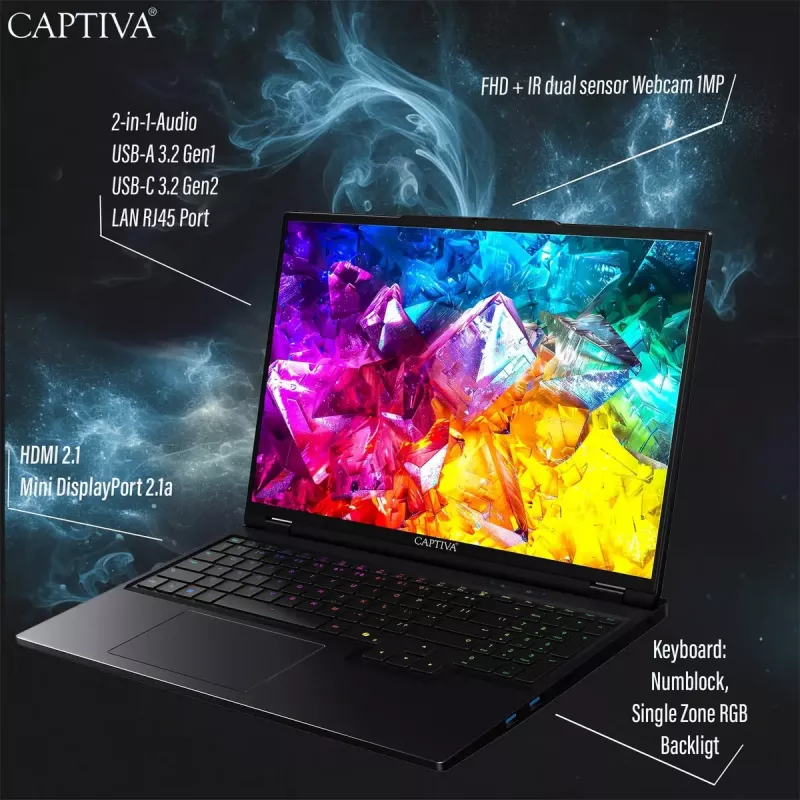 Klēpjdators CAPTIVA 92279 16 collu AMD Ryzen 9 32 GB SSD Windows 11 Pro