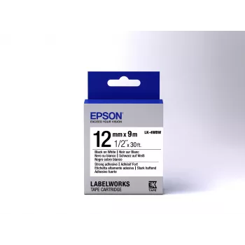 Epson uzlīmju kasetne ar spēcīgu līmi LK-4WBW melns/balts 12mm (9m)