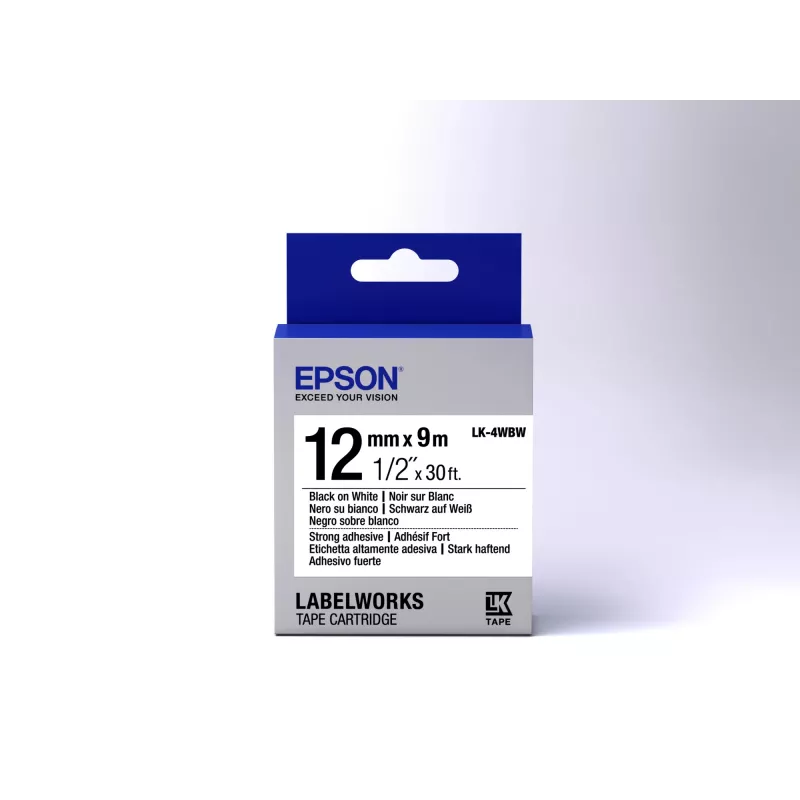 Epson uzlīmju kasetne ar spēcīgu līmi LK-4WBW melns/balts 12mm (9m)