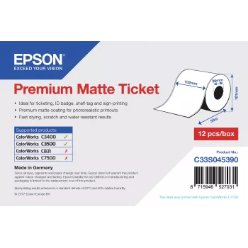 Epson Premium Matte Ticket - Roll: 102mm x 50m, Matte, 107 g/m², 1 gab., 114 mm, 104 mm, 120 mm