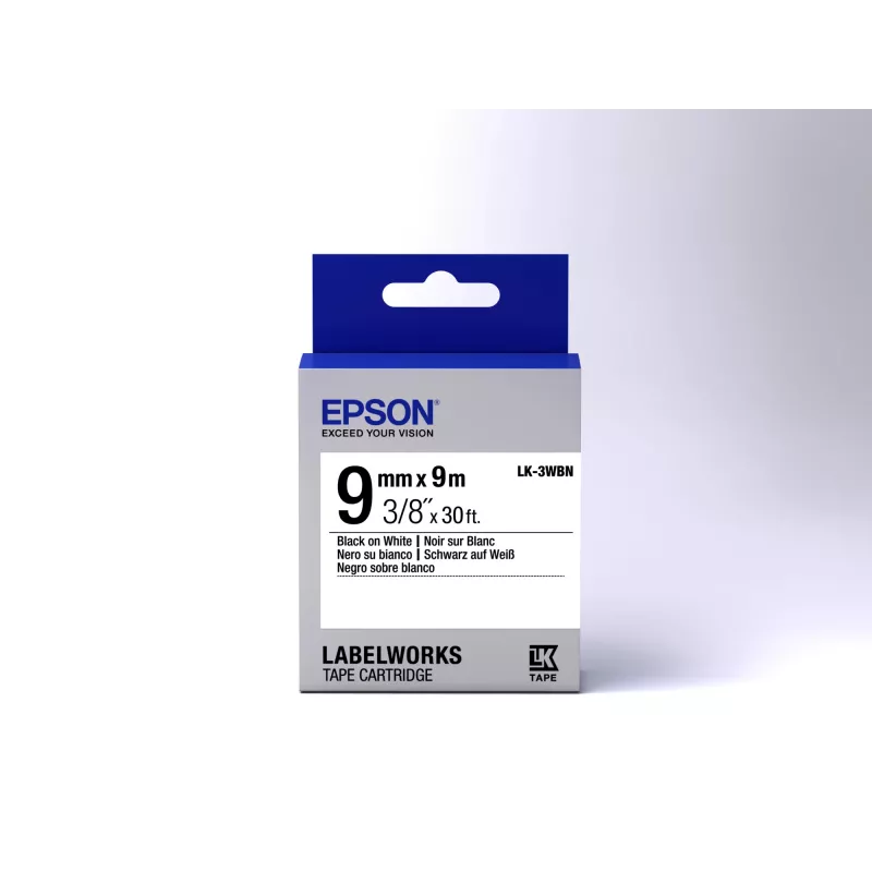 Epson lentes kasetne standarta LK-3WBN standarta melnbalta 9mm (9m)