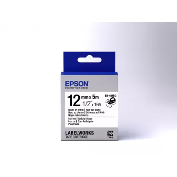 Epson etiķešu kasetne gludināšanai LK-4WBQ melns/baltss 12mm (5m)