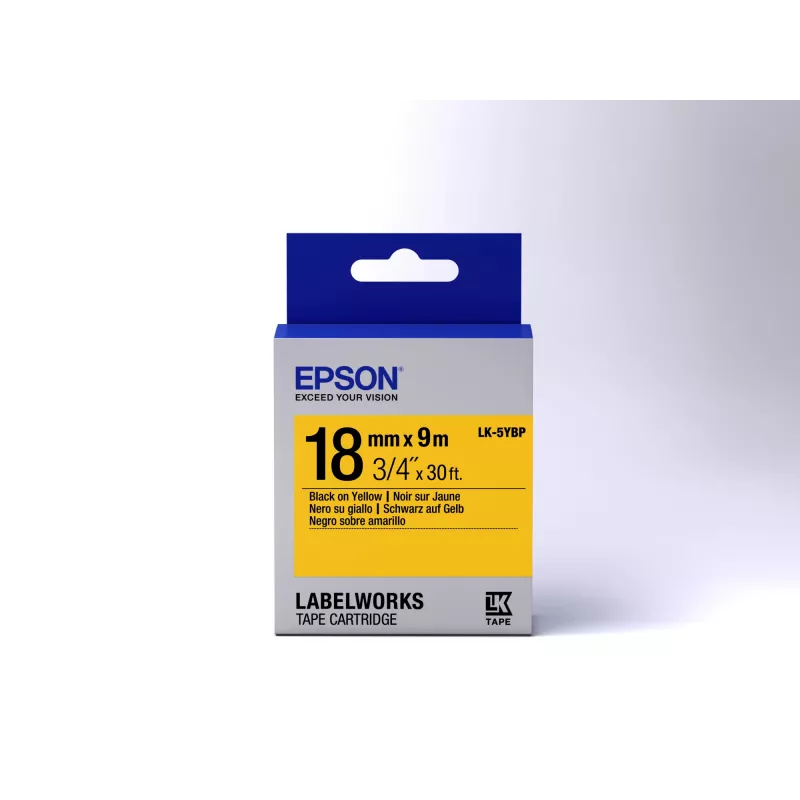 Epson kasešu etiķete Pastel LK-5YBP melna/dzeltena 18mm (9m)