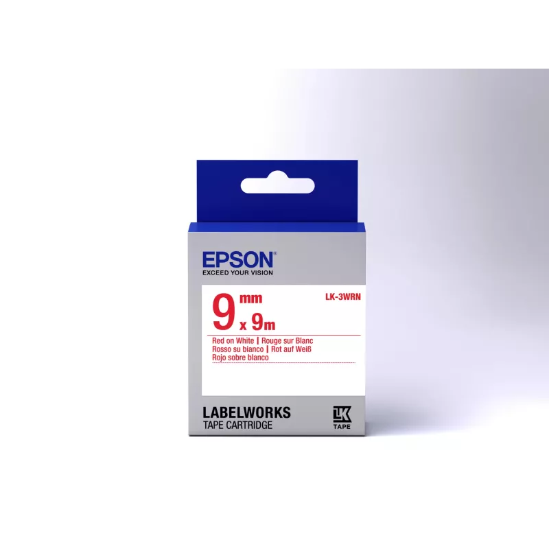 Epson etiķešu kasetne Standard LK-3WRN sarkana/balta 9mm (9m), Sarkans uz balta, Japāna, 9 mm, 9 m, 1 gab., 25 mm