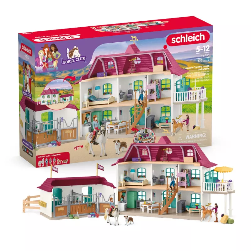 schleich HORSE CLUB Ezera krasta lauku māja un stallis, Māja, Zirgi, 5 gadi, Daudzkrāsains