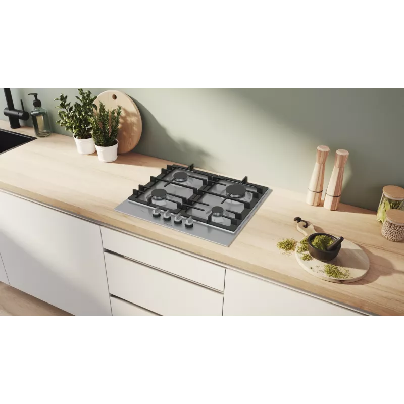 Bosch Serie 6 PCP6A5I90 plīts virsma nerūsējošais tērauds Iebūvējams 60 cm Gāze 4 zonas(-u)