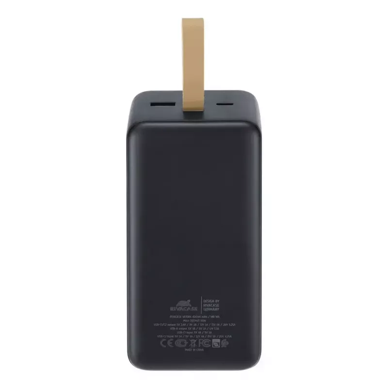Ārējais akumulators Rivacase VA1084, litija polimēra akumulators, 40000 mAh, Quick Charge 3.0, 2× USB-C + 1× USB-A, melns