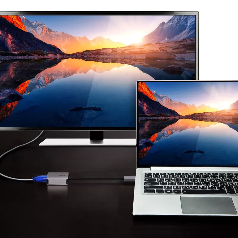 ATEN USB-C uz VGA adapteris, USB Type-C, VGA (D-Sub), vīrišķais, sievišķais, taisns, taisns