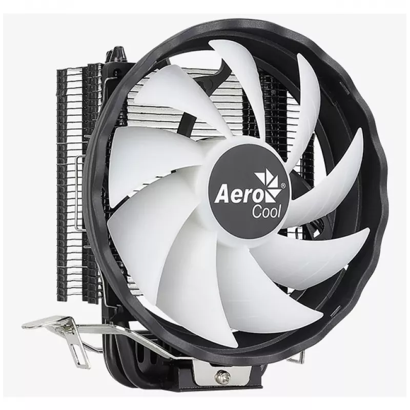 Gaisa dzesētājs AEROCOOL Rave 3 FRGB 120 mm Melns Balts — 4 siltuma caurules, ARGB, hidrauliskais gultnis, 1800 RPM