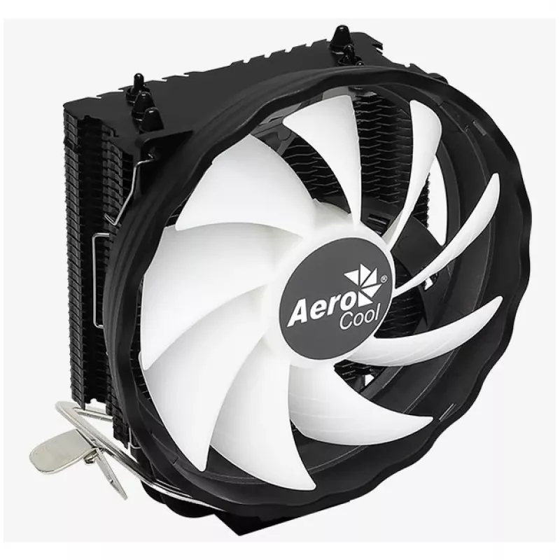 Gaisa dzesētājs AEROCOOL Rave 3 FRGB 120 mm Melns Balts — 4 siltuma caurules, ARGB, hidrauliskais gultnis, 1800 RPM