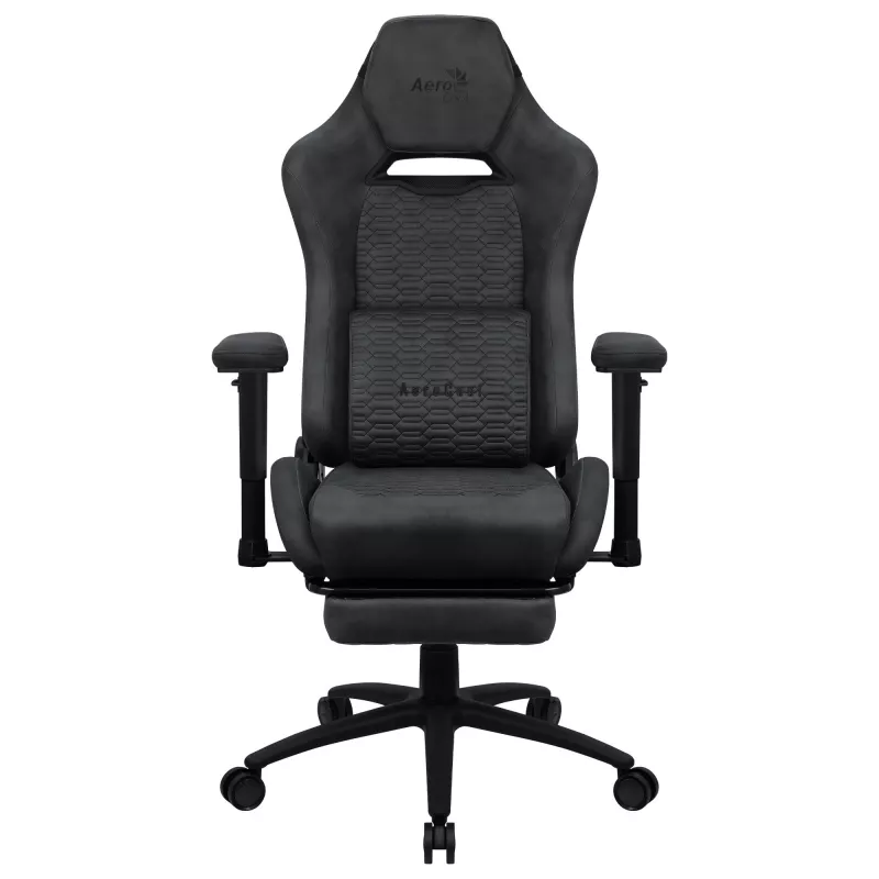 Universāla spēļu krēsls AEROCOOL ROYALSLATEGR — polsterēts sēdeklis, pelēks, tērauda rāmis, maksimālā lietotāja svars 150 kg