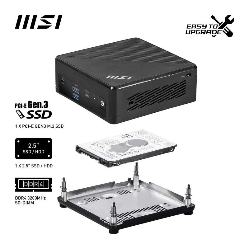 MSI Cubi N ADL-006DE Intel® N N200 4 GB DDR4-SDRAM 128 GB SSD Windows 11 Pro Mini PC Melns