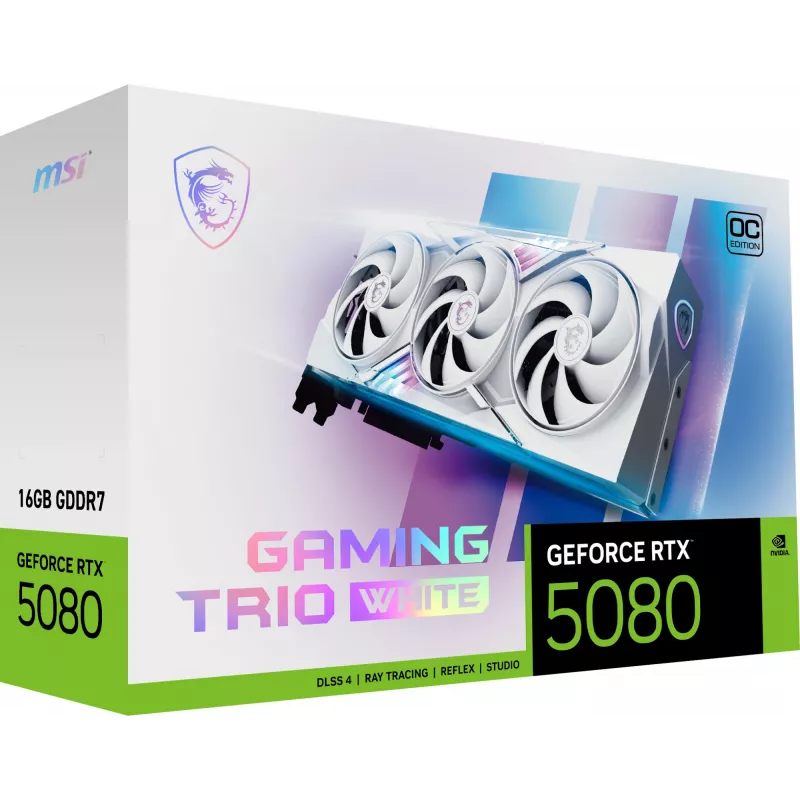 Grafikas karte MSI GeForce RTX 5080 16 GB GDDR7, PCIe 5.0, 256 bitu, balta