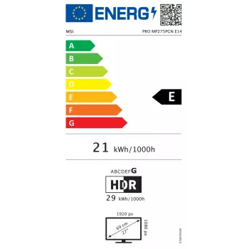 27 collu MSI Pro MP275PGN E14 datora monitors, 1920×1080 Full HD IPS, 4 ms, 300 cd/m², VESA, skaļruņi, regulējams augstums, melns