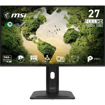 27 collu MSI Pro MP275PGN E14 datora monitors, 1920×1080 Full HD IPS, 4 ms, 300 cd/m², VESA, skaļruņi, regulējams augstums, melns