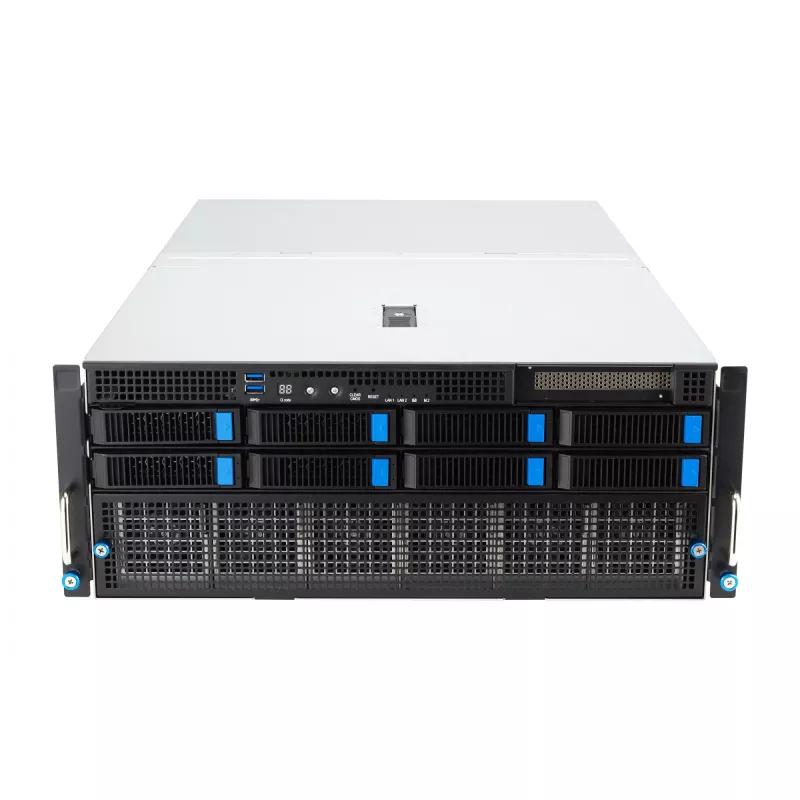 Rack server ASUS ESC8000A-E12-SKU2 (4U) — atbalsta 2× AMD EPYC 9004, DDR5 līdz 6 TB, 24 DIMM, 3000W barošanas bloks