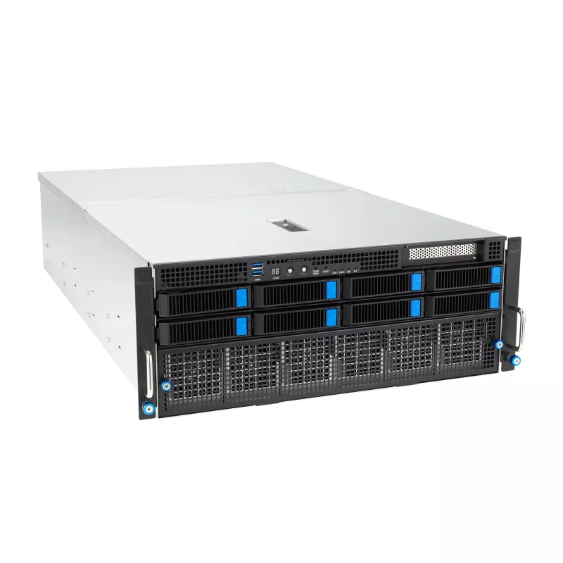 Rack server ASUS ESC8000A-E12-SKU2 (4U) — atbalsta 2× AMD EPYC 9004, DDR5 līdz 6 TB, 24 DIMM, 3000W barošanas bloks