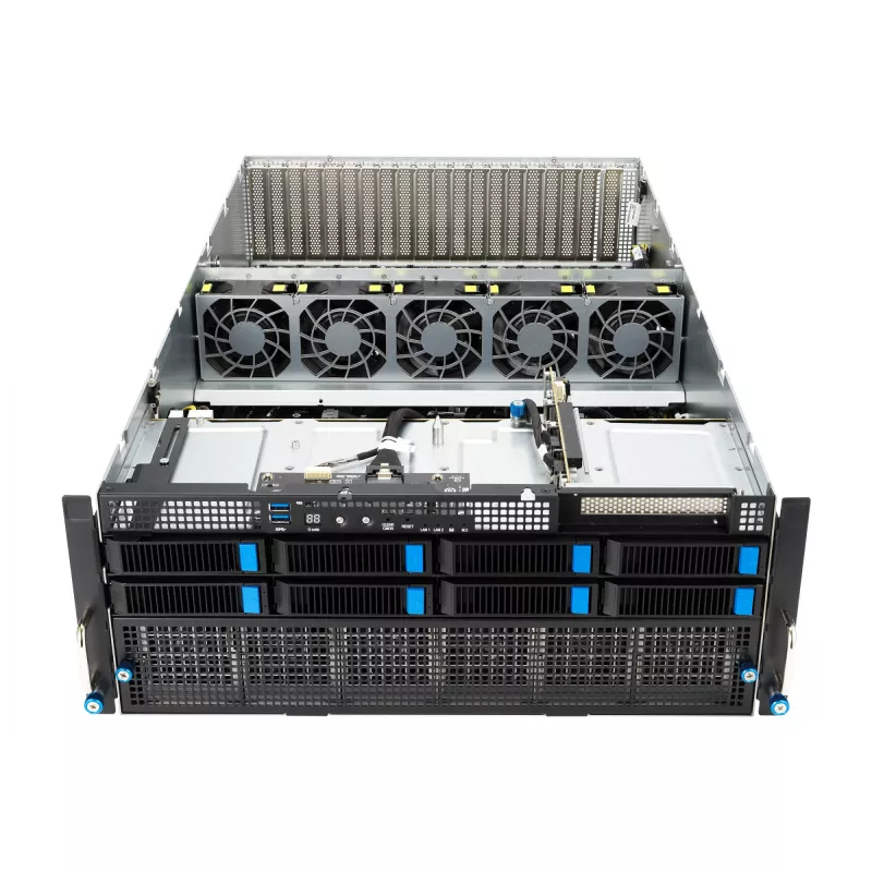 Rack server ASUS ESC8000A-E12-SKU2 (4U) — atbalsta 2× AMD EPYC 9004, DDR5 līdz 6 TB, 24 DIMM, 3000W barošanas bloks
