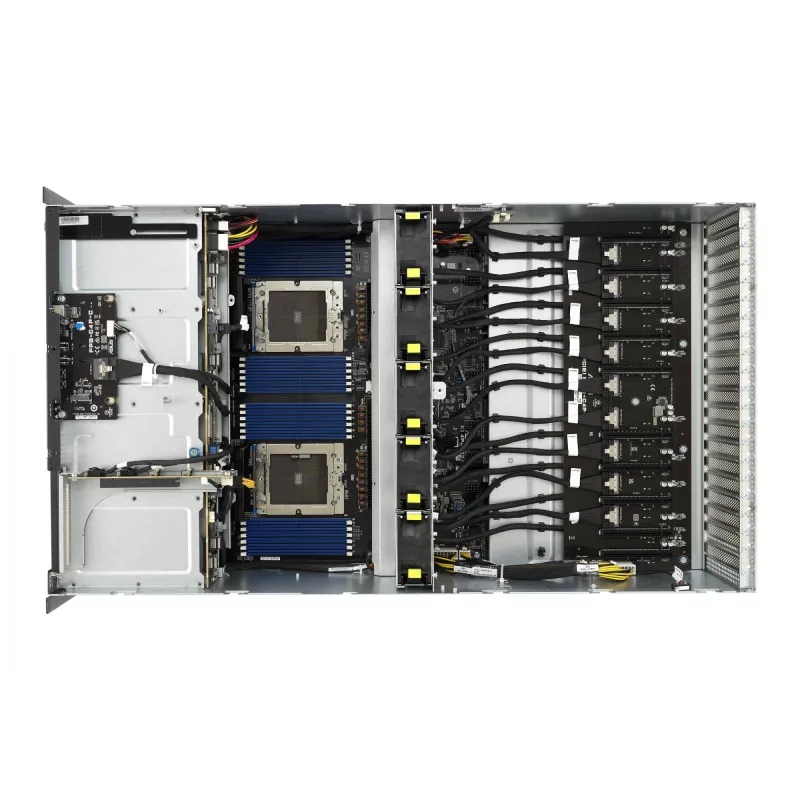 Rack server ASUS ESC8000A-E12-SKU2 (4U) — atbalsta 2× AMD EPYC 9004, DDR5 līdz 6 TB, 24 DIMM, 3000W barošanas bloks