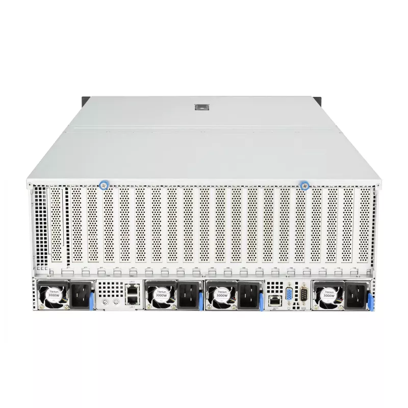 Rack server ASUS ESC8000A-E12-SKU2 (4U) — atbalsta 2× AMD EPYC 9004, DDR5 līdz 6 TB, 24 DIMM, 3000W barošanas bloks