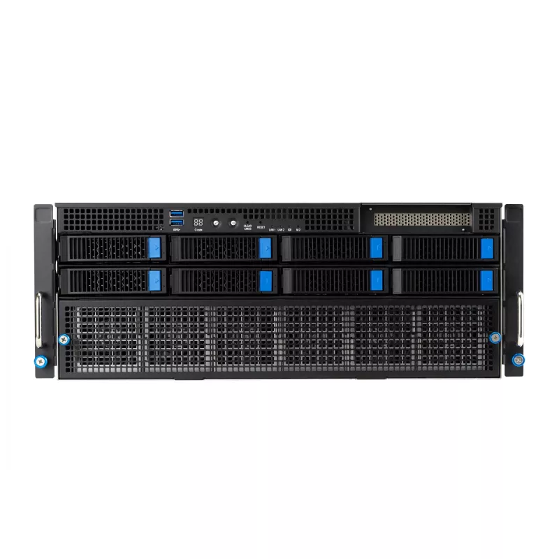 Rack server ASUS ESC8000A-E12-SKU2 (4U) — atbalsta 2× AMD EPYC 9004, DDR5 līdz 6 TB, 24 DIMM, 3000W barošanas bloks