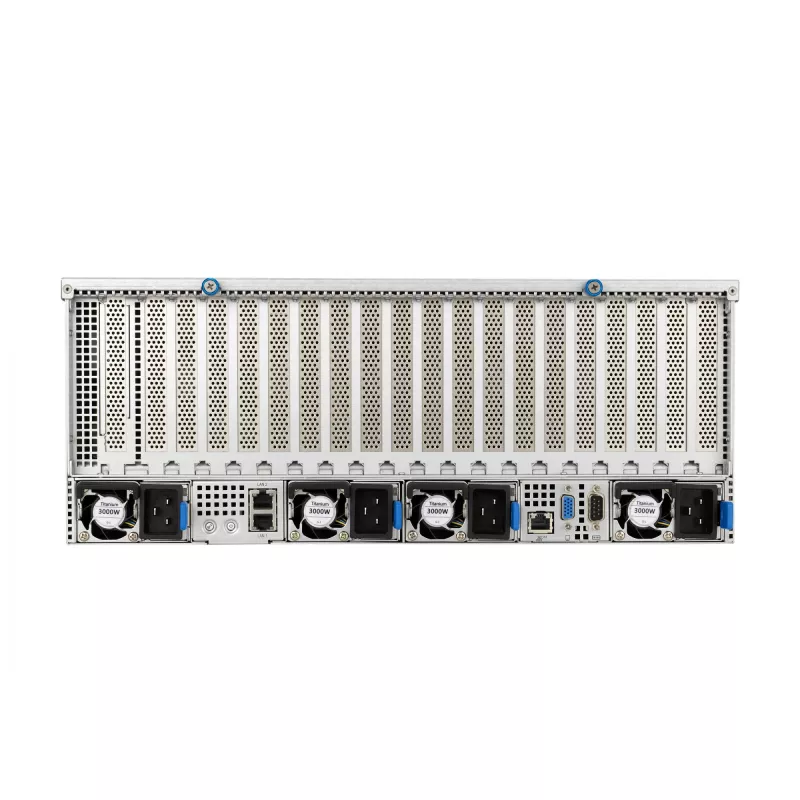 Rack server ASUS ESC8000A-E12-SKU2 (4U) — atbalsta 2× AMD EPYC 9004, DDR5 līdz 6 TB, 24 DIMM, 3000W barošanas bloks