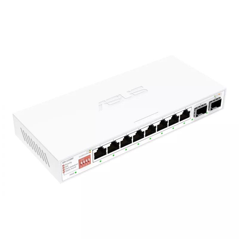 Nepārvaldāms Ethernet slēdzis ASUS QG-U1080 — 8 × 2.5G RJ-45 porti, MAC 16K, balts, 12V
