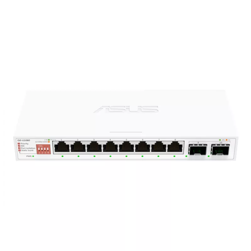 Nepārvaldāms Ethernet slēdzis ASUS QG-U1080 — 8 × 2.5G RJ-45 porti, MAC 16K, balts, 12V